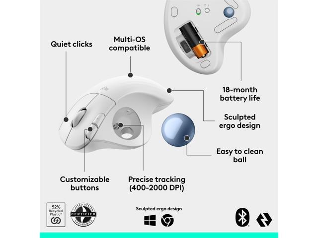 Logitech - ERGO M575 S Wireless Ergonomic Trackball Mouse - Wireless - White - image 6