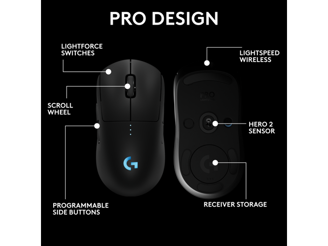 Logitech - PRO 2 LIGHTSPEED Lightweight Optical HERO 44K DPI Gaming Mouse with 4 Customizable and Switchable Magnetic Side Buttons - Wireless - Black - image 8