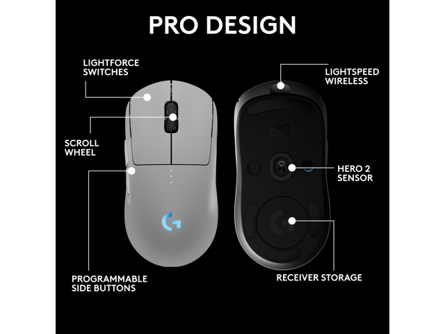 Logitech - PRO 2 LIGHTSPEED Lightweight Optical HERO 44K DPI Gaming Mouse with 4 Customizable and Switchable Magnetic Side Buttons - Wireless - White - image 8