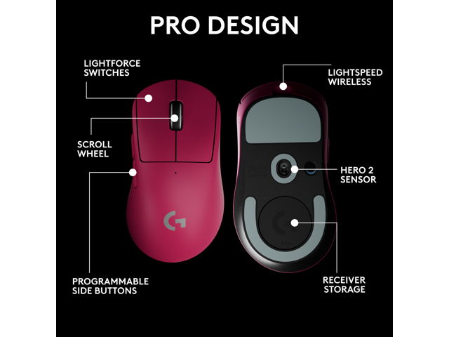 Logitech - PRO X Superlight 2 DEX Lightweight Wireless Optical HERO 2 Sensor 44 000 DPI Gaming Mouse with 5 Programmable Buttons - Wireless - Magenta - image 8