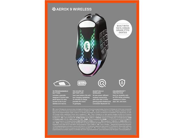 SteelSeries - Aerox 9 Wireless Ultra Lightweight Honeycomb Water Resistant RGB Optical Gaming Mouse With 18 Programmable Buttons - Wireless - Black - image 11