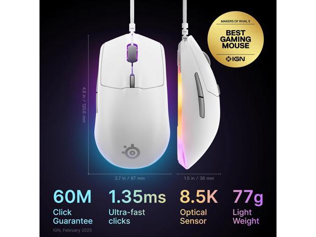 SteelSeries - Rival 3 Gen 2 Wired Optical Gaming Mouse with 3-Zone RGB - Wired - White - image 3