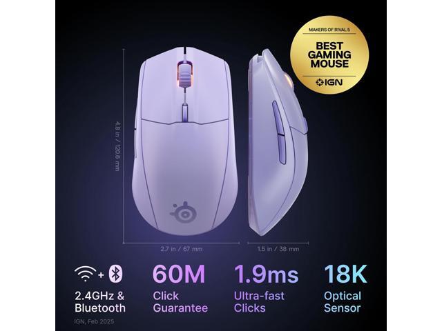 SteelSeries - Rival 3 Gen 2 Wireless Optical Gaming Mouse with Ultra-fast clicks - Wireless - Lavender - image 3
