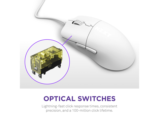 NZXT Lift 2 Ergo LIGHTWEIGHT Ergonomic Wired Gaming Mouse, optical switches, 26,000 DPI, 8K polling rate, White