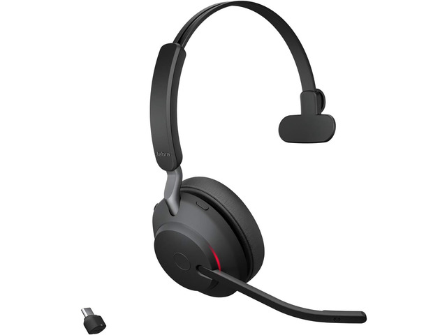 Jabra Evolve2 65 Bluetooth Wireless Headset with Mic for Calls and Music, Single-Ear Headphones with USB-C Adapter, Up to 37 Hours Battery, Works...