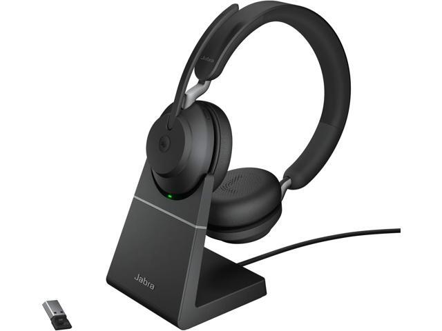 Jabra Evolve2 65 Bluetooth Wireless Headset with Mic for Calls and Music, Dual-Ear Headphones with USB-A Adapter and Charging Stand, Up to 37 Hours.