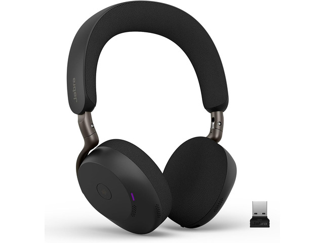 Jabra Evolve3 75 On-Ear Wireless Bluetooth Headset with Microphone for Work, USB-A, AI Voice Call Technology, Advanced Active Noise Cancelation,...