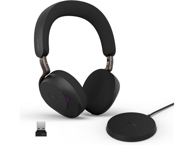 Jabra Evolve3 75 On-Ear Wireless Bluetooth Headset with Mic and Wireless Charging Stand for Work, USB-A, AI Voice Call Technology, Advanced ANC,...