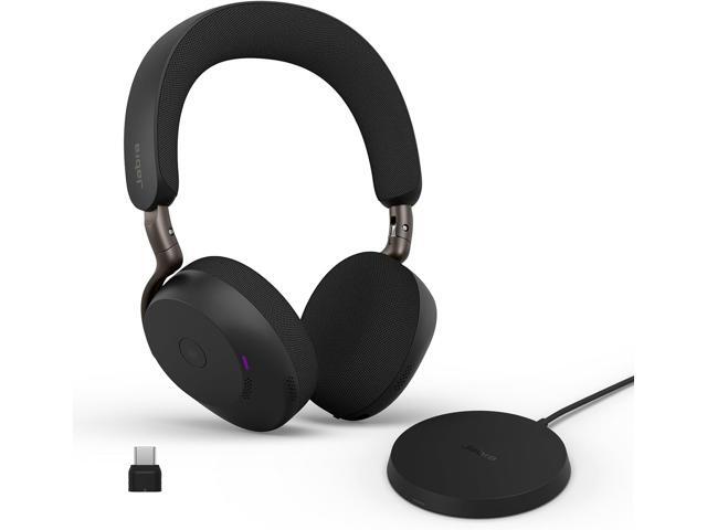 Jabra Evolve3 75 On-Ear Wireless Bluetooth Headset with Mic and Wireless Charging Stand for Work, USB-C, AI Voice Call Technology, Advanced ANC,...