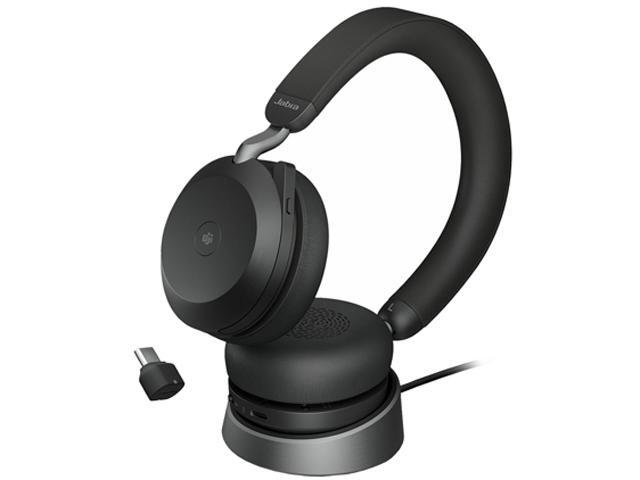 Jabra Evolve2 75 PC Wireless Headset with Charging Stand and 8-Mic Technology - Dual Foam Stereo Headphones with Advanced Active Noise Cancelling.