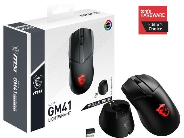 MSI Clutch GM41 Lightweight Wireless Gaming Mouse & Charging Dock, 20,000 DPI, 60M Omron Switches, Fast-Charging 80Hr Battery, RGB Mystic Light, 6.