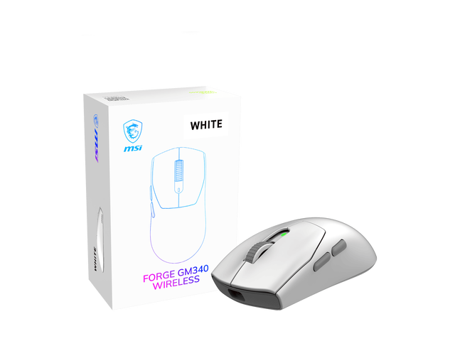 MSI FORGE GM340 Wireless Gaming Mouse - White, PixArt PAW3311 12K DPI, Tri-Mode (2.4GHz/Bluetooth 5.3/USB), 57g Ultra-Lightweight, 1000Hz