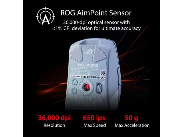 Asus ROG Keris Wireless AimPoint Gaming Mouse, Tri-mode connectivity (2.4GHz RF, Bluetooth, Wired), 36000 DPI sensor, 5 programmable buttons, ROG...