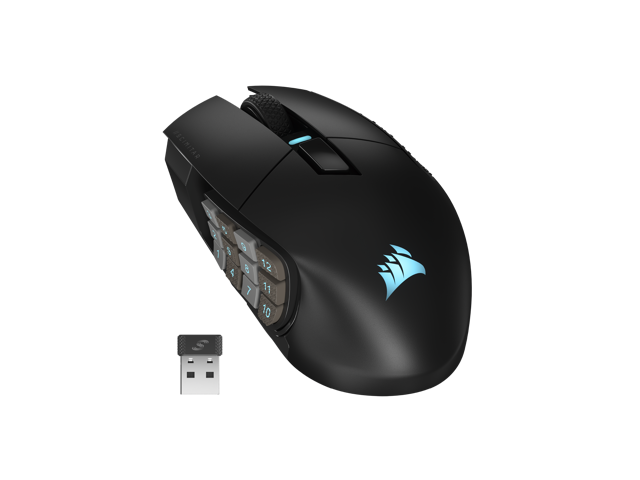 Corsair SCIMITAR ELITE Wireless MMO Gaming Mouse, 16 fully programmable buttons, adjustable 12-button side panel, 26,000 DPI, CH-9314311-NA, Black