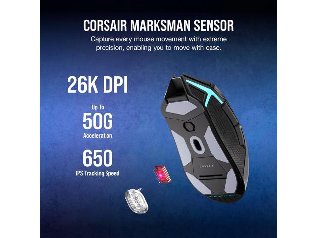 Corsair NIGHTSABRE WIRELESS RGB Gaming Mouse, hyper-fast sub-1ms SLIPSTREAM WIRELESS, 26k DPI Optical Sensor, 11 fully programmable buttons,...