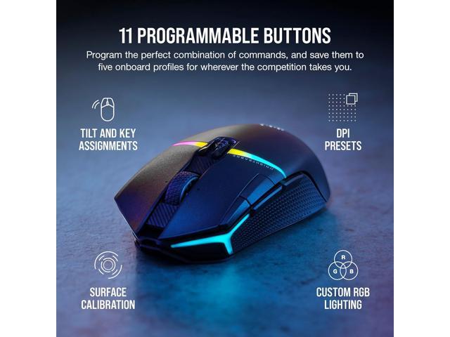 Corsair NIGHTSABRE WIRELESS RGB Gaming Mouse, hyper-fast sub-1ms SLIPSTREAM WIRELESS, 26k DPI Optical Sensor, 11 fully programmable buttons,...