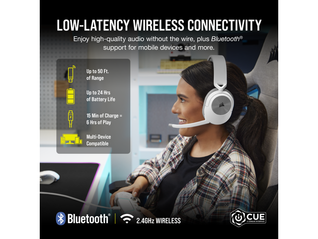 CORSAIR - HS Series HS55 Wireless Gaming Headset for PC, PS5, and Mobile - White - image 4