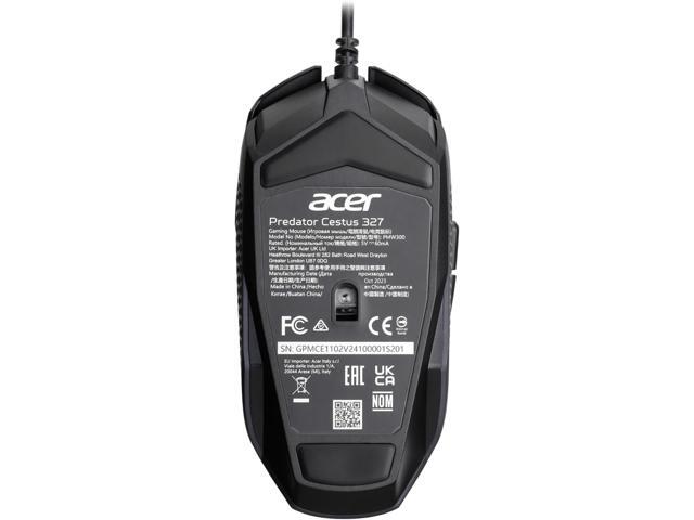 Acer Predator Cestus 327 Gaming Mouse, PixArt Optical Sensor, 8,000 DPI, RGB Lighting, Ergonomic Design, Lightweight Wired Gaming Mouse - Black