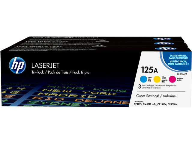 HP 125A LaserJet Toner Cartridge - Tri-Color Pack - Cyan/Magenta/Yellow