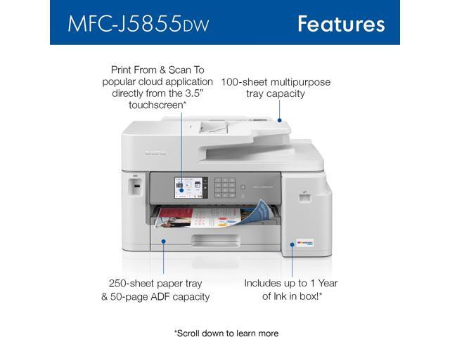 Brother - MFC-J5855DW INKvestment All-in-One Inkjet Printer with up to 1-Year of Ink In-box - White/Gray - image 3