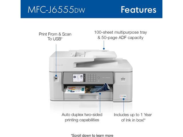 Brother MFC-J6555DW INKvestment Tank Color Inkjet All-In-One Printer with up to 1 Year of Ink In-box1 and 11" x 17" print, copy, scan, and fax...