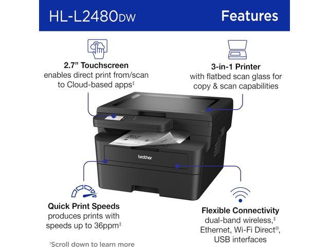 Brother - HL-L2480DW Wireless Black-and-White Refresh Subscription Eligible 3-in-1 Laser Printer, Great for Small Offices - Gray - image 3
