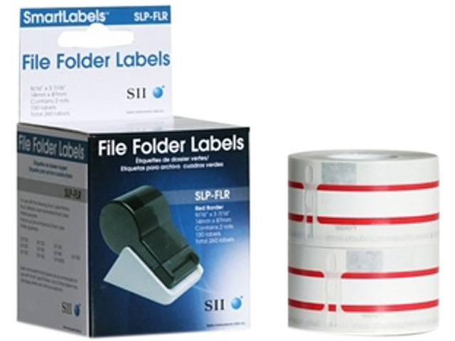Seiko SmartLabel SLP-FLR File Folder Label - 0.56' Width x 3.43' Length - 130/Roll - 0.79' Core - 2 Roll - Red