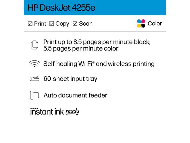 HP - DeskJet 4255e Wireless AI-Enabled All-in-One Inkjet Printer with 3 Months of Instant Ink (+1 Bonus Month of Ink w/ Code) - White - image 3
