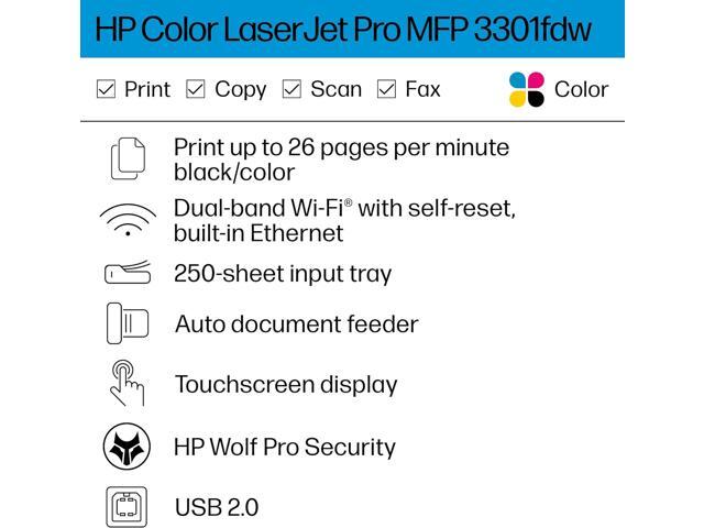 HP - LaserJet Pro MFP 3301fdw Wireless AI-Enabled Color All-in-One Laser Printer - White & Slate - image 2