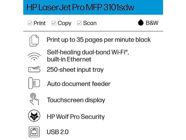 HP - LaserJet Pro MFP 3101sdw Wireless AI-Enabled Black-and- All-in-One Laser Printer - White - image 6