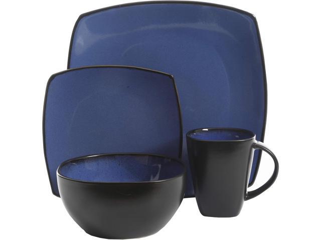Gibson Soho Lounge 16 Piece Reactive Glaze Dinnerware Plates, Bowls, & Mugs, Blue