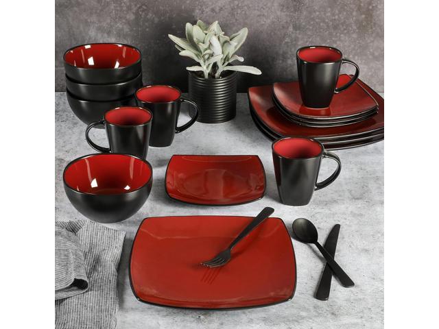 Gibson Home Soho Lounge Square 16-Piece Dinnerware Set - Burgundy 61220.16RM