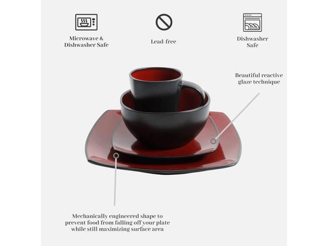Gibson Home Soho Lounge Square 16-Piece Dinnerware Set - Burgundy 61220.16RM