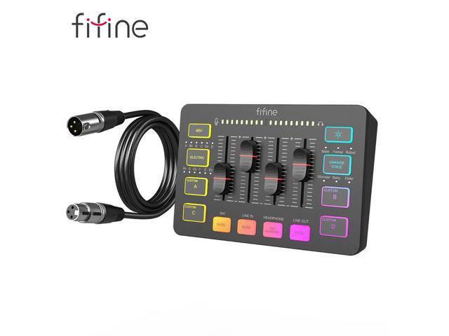 FIFINE SC3 Gaming Audio Mixer with XLR Cable Bundle, Streaming RGB PC Mixer with Microphone Cable, XLR Interface, Volume Faders, Mute Button,.