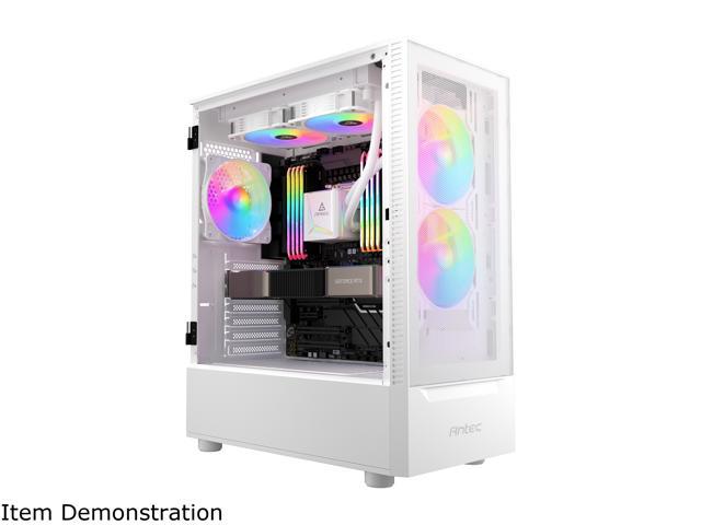 Antec NX Series NX410 White, 2 x 140mm & 1 x 120mm ARGB Fans Included, 360mm Radiator Support, Mesh Front Panel & Swing-Open Tempered Glass Side.