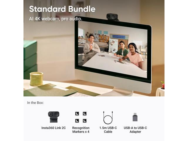 Insta360 Link 2C 4K AI Webcam, Standard Bundle, Graphite Black