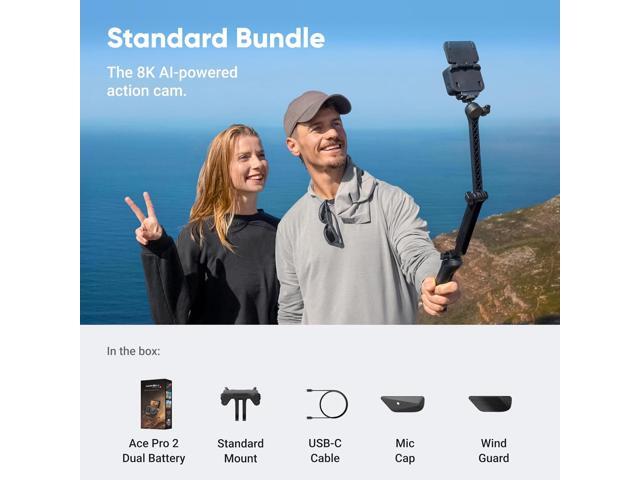 Insta360 Ace Pro 2, 8K AI-Powered Action Camera, Standard Bundle w/ Single Battery, Midnight Black