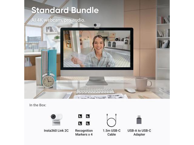 Insta360 Link 2C 4K AI Webcam, Standard Bundle, Arctic White