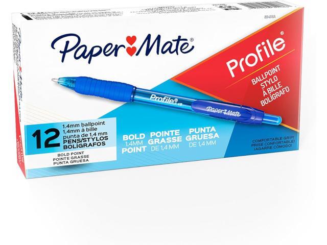 Paper Mate Profile Retractable Ballpoint Pens, 1.4 mm, Bold Point, Translucent Barrel, Blue Ink, Pack Of 12, 89466