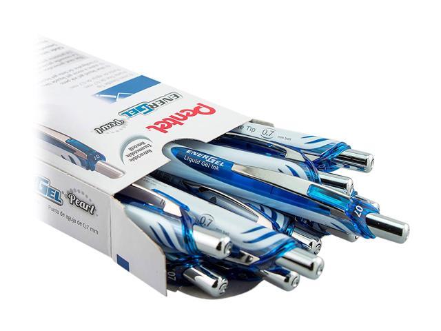 Pentel EnerGel Pearl Pens, 0.7mm, Needle Point, Blue Ink, Pack Of 12