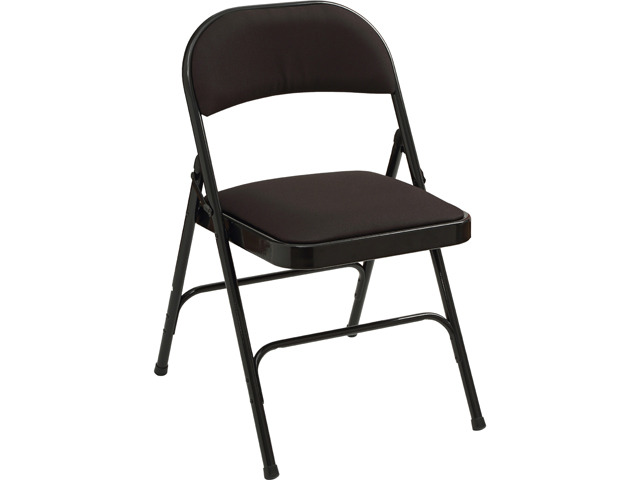Lorell Padded Seat Folding Chairs - 4/CT - Fabric Black Seat - Fabric Black Back - Steel Powder Coated Frame - 18.4' Wid