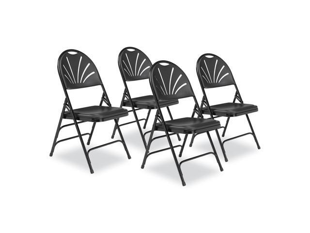 NPS 1100 Series Fan-Back Tri-Brace Dual Hinge Folding Chair - Supports Up to 500 lb - 17.75' Seat Height - Black - 4/Carton