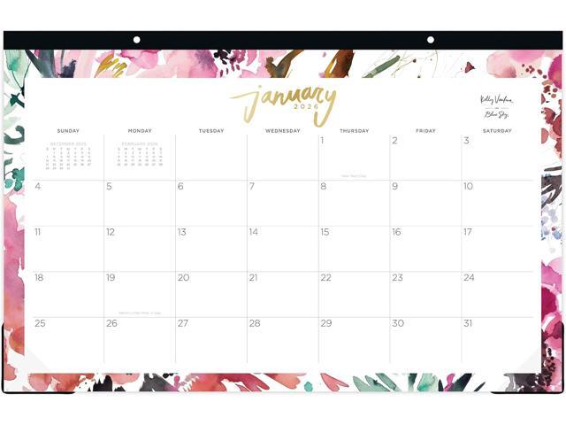 2026 Blue Sky Monthly Desk Pad Calendar, 11' x 17', Magenta Blooms, January To December, 149057