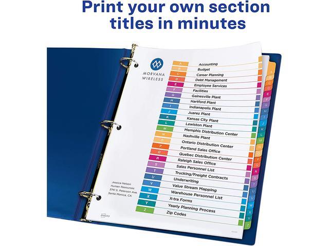 Avery Ready Index A-Z Tab Dividers, Customizable TOC, 1 Set (11828)