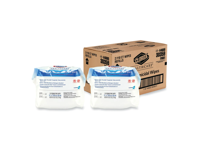 Clorox Bleach Germicidal Wipes, 12 x 12, Unscented, 110/Refill, 2/Carton CLO30359CT