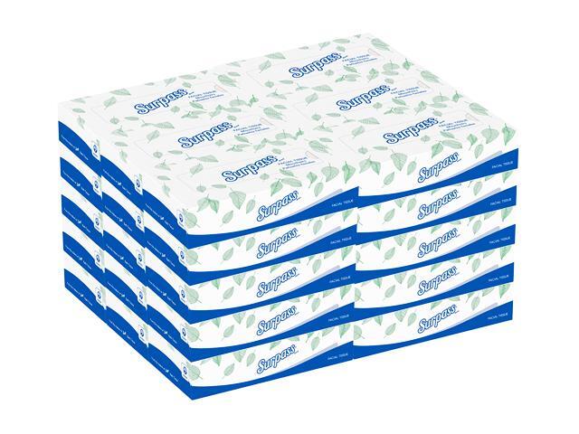 Surpass Facial Tissue Flat Box (21340), 2-Ply, White, Unscented, 100 Tissues / Box, 30 Boxes / Big Case