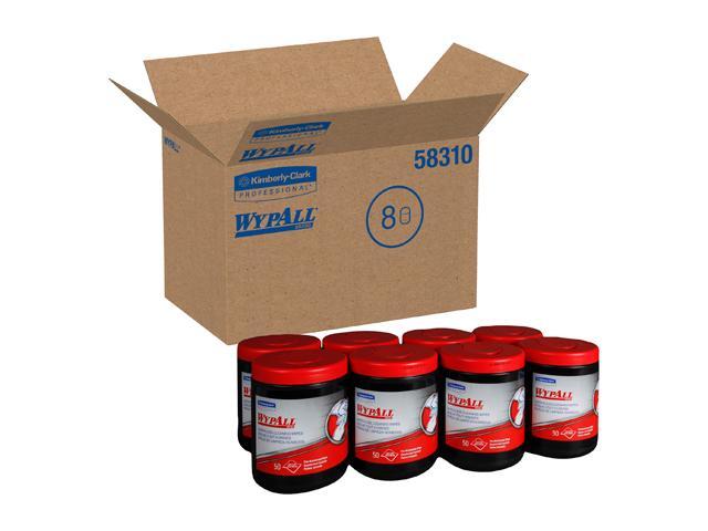 WypAll Waterless Industrial Cleaning Wipes (58310), Heavy Duty Moist Wipers, 8 Portable Canisters of 50 Sheets