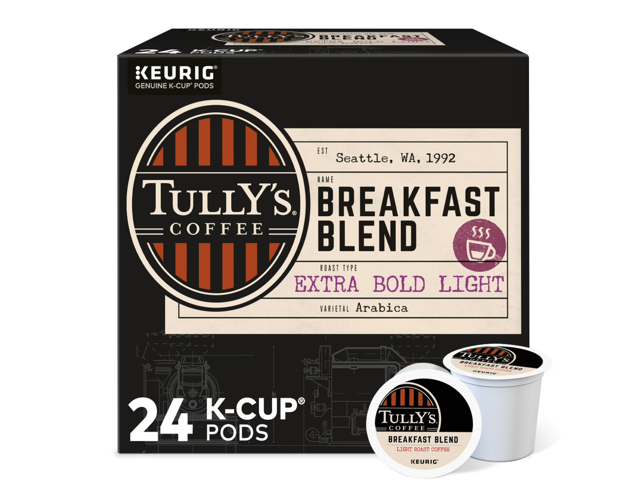 Tully's Coffee Breakfast Blend Coffee, Keurig Single-Serve K-Cup Pods, Light Roast Coffee, 24 Count/Box