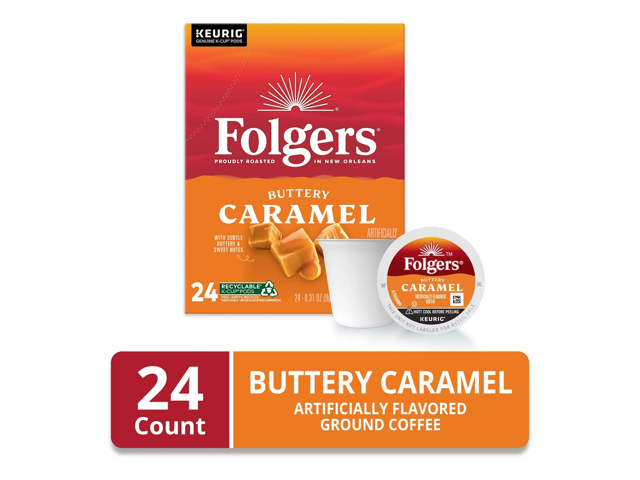 Folgers Buttery Caramel Keurig Single Serve K-Cup Pods, 24 Pods Per Pack, Case Of 4 Packs