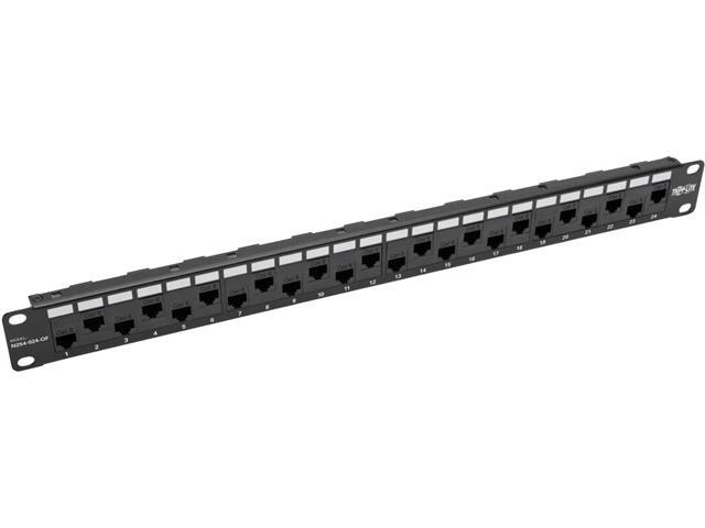 24-PORT 1U RACK-MOUNT CAT5E/6 OFFSET FEED-THROUGH PATCH PANEL WITH CABLE MANAGEM